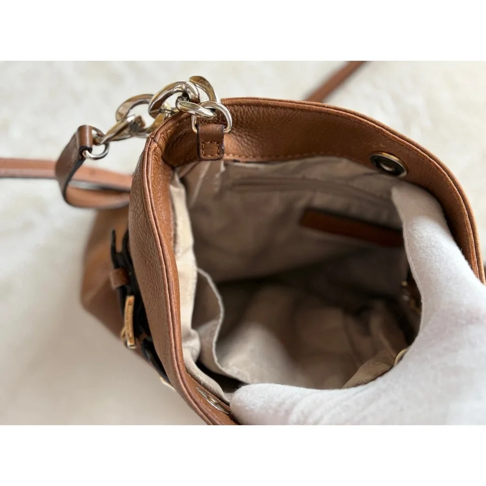 Michael Kors Brown Hamilton Pebbled Leather Crossbody Bag Womens Small Excellent